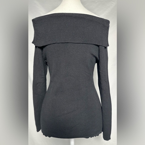 NIC + ZOE Black Off the Shoulder Rose Decal Y2K Goth Long Sleeve Size L - Picture 3 of 4